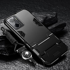 Silikon Hülle Handyhülle und Kunststoff Schutzhülle Hartschalen Tasche mit Ständer R01 für Xiaomi Redmi 11 Prime 5G Schwarz