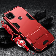 Silikon Hülle Handyhülle und Kunststoff Schutzhülle Hartschalen Tasche mit Ständer R01 für Xiaomi Redmi 9 India Rot