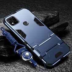 Silikon Hülle Handyhülle und Kunststoff Schutzhülle Hartschalen Tasche mit Ständer R01 für Xiaomi Redmi 9C Blau