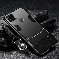 Silikon Hülle Handyhülle und Kunststoff Schutzhülle Hartschalen Tasche mit Ständer R01 für Xiaomi Redmi 9C Schwarz