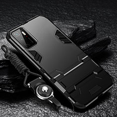Silikon Hülle Handyhülle und Kunststoff Schutzhülle Hartschalen Tasche mit Ständer R01 für Xiaomi Redmi Note 10 5G Schwarz