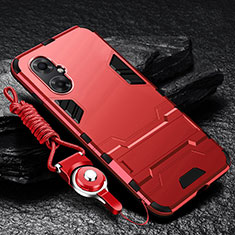 Silikon Hülle Handyhülle und Kunststoff Schutzhülle Hartschalen Tasche mit Ständer R01 für Xiaomi Redmi Note 11R 5G Rot