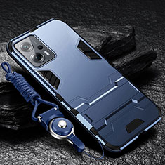 Silikon Hülle Handyhülle und Kunststoff Schutzhülle Hartschalen Tasche mit Ständer R01 für Xiaomi Redmi Note 11T Pro 5G Blau