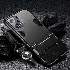 Silikon Hülle Handyhülle und Kunststoff Schutzhülle Hartschalen Tasche mit Ständer R01 für Xiaomi Redmi Note 11T Pro 5G Schwarz