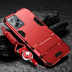 Silikon Hülle Handyhülle und Kunststoff Schutzhülle Hartschalen Tasche mit Ständer R01 für Xiaomi Redmi Note 11T Pro+ Plus 5G Rot