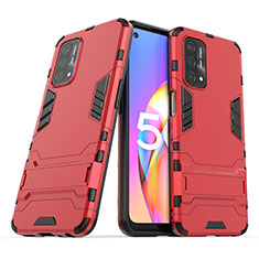 Silikon Hülle Handyhülle und Kunststoff Schutzhülle Hartschalen Tasche mit Ständer T01 für Oppo A54 5G Rot