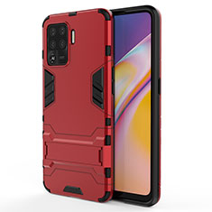 Silikon Hülle Handyhülle und Kunststoff Schutzhülle Hartschalen Tasche mit Ständer T01 für Oppo A94 4G Rot