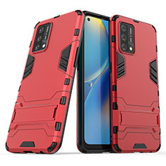 Silikon Hülle Handyhülle und Kunststoff Schutzhülle Hartschalen Tasche mit Ständer T01 für Oppo F19 Rot