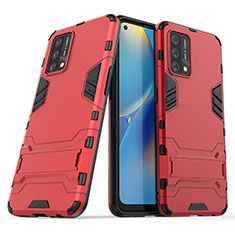 Silikon Hülle Handyhülle und Kunststoff Schutzhülle Hartschalen Tasche mit Ständer T01 für Oppo F19s Rot