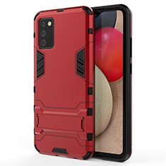 Silikon Hülle Handyhülle und Kunststoff Schutzhülle Hartschalen Tasche mit Ständer T01 für Samsung Galaxy A03s Rot