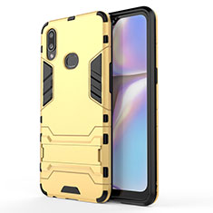 Silikon Hülle Handyhülle und Kunststoff Schutzhülle Hartschalen Tasche mit Ständer T01 für Samsung Galaxy A10s Gold