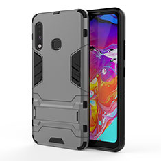 Silikon Hülle Handyhülle und Kunststoff Schutzhülle Hartschalen Tasche mit Ständer T01 für Samsung Galaxy A70E Grau