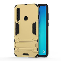 Silikon Hülle Handyhülle und Kunststoff Schutzhülle Hartschalen Tasche mit Ständer T01 für Samsung Galaxy A9 (2018) A920 Gold