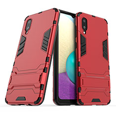 Silikon Hülle Handyhülle und Kunststoff Schutzhülle Hartschalen Tasche mit Ständer T01 für Samsung Galaxy M02 Rot