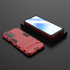 Silikon Hülle Handyhülle und Kunststoff Schutzhülle Hartschalen Tasche mit Ständer T02 für Oppo A55 5G Rot