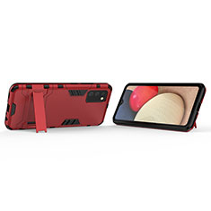 Silikon Hülle Handyhülle und Kunststoff Schutzhülle Hartschalen Tasche mit Ständer T02 für Samsung Galaxy A03s Rot