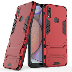 Silikon Hülle Handyhülle und Kunststoff Schutzhülle Hartschalen Tasche mit Ständer T02 für Samsung Galaxy A10s Rot