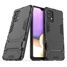 Silikon Hülle Handyhülle und Kunststoff Schutzhülle Hartschalen Tasche mit Ständer T02 für Samsung Galaxy A32 4G Schwarz