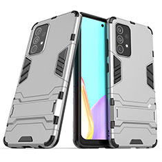 Silikon Hülle Handyhülle und Kunststoff Schutzhülle Hartschalen Tasche mit Ständer T02 für Samsung Galaxy A52 4G Grau