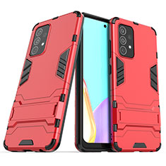 Silikon Hülle Handyhülle und Kunststoff Schutzhülle Hartschalen Tasche mit Ständer T02 für Samsung Galaxy A52 5G Rot