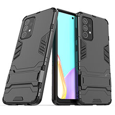 Silikon Hülle Handyhülle und Kunststoff Schutzhülle Hartschalen Tasche mit Ständer T02 für Samsung Galaxy A52s 5G Schwarz