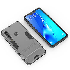 Silikon Hülle Handyhülle und Kunststoff Schutzhülle Hartschalen Tasche mit Ständer T02 für Samsung Galaxy A9 (2018) A920 Grau