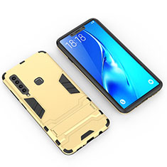 Silikon Hülle Handyhülle und Kunststoff Schutzhülle Hartschalen Tasche mit Ständer T02 für Samsung Galaxy A9 Star Pro Gold