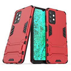 Silikon Hülle Handyhülle und Kunststoff Schutzhülle Hartschalen Tasche mit Ständer T04 für Samsung Galaxy A32 5G Rot