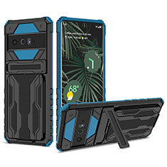Silikon Hülle Handyhülle und Kunststoff Schutzhülle Hartschalen Tasche mit Ständer YF1 für Google Pixel 6 Pro 5G Blau