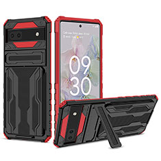 Silikon Hülle Handyhülle und Kunststoff Schutzhülle Hartschalen Tasche mit Ständer YF1 für Google Pixel 6a 5G Rot