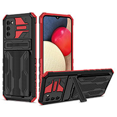 Silikon Hülle Handyhülle und Kunststoff Schutzhülle Hartschalen Tasche mit Ständer YF1 für Samsung Galaxy A02s Rot