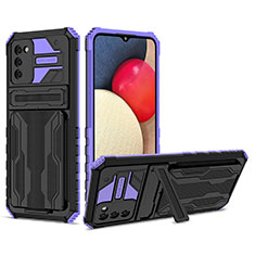 Silikon Hülle Handyhülle und Kunststoff Schutzhülle Hartschalen Tasche mit Ständer YF1 für Samsung Galaxy A02s Violett