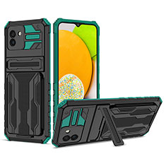 Silikon Hülle Handyhülle und Kunststoff Schutzhülle Hartschalen Tasche mit Ständer YF1 für Samsung Galaxy A03 Grün