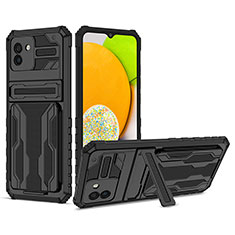 Silikon Hülle Handyhülle und Kunststoff Schutzhülle Hartschalen Tasche mit Ständer YF1 für Samsung Galaxy A03 Schwarz