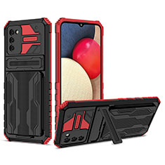 Silikon Hülle Handyhülle und Kunststoff Schutzhülle Hartschalen Tasche mit Ständer YF1 für Samsung Galaxy A03s Rot