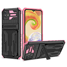 Silikon Hülle Handyhülle und Kunststoff Schutzhülle Hartschalen Tasche mit Ständer YF1 für Samsung Galaxy A04E Rosa