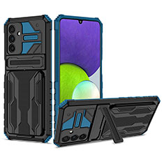 Silikon Hülle Handyhülle und Kunststoff Schutzhülle Hartschalen Tasche mit Ständer YF1 für Samsung Galaxy A04s Blau
