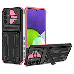 Silikon Hülle Handyhülle und Kunststoff Schutzhülle Hartschalen Tasche mit Ständer YF1 für Samsung Galaxy A04s Rosa