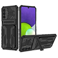 Silikon Hülle Handyhülle und Kunststoff Schutzhülle Hartschalen Tasche mit Ständer YF1 für Samsung Galaxy A04s Schwarz