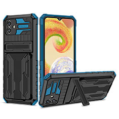 Silikon Hülle Handyhülle und Kunststoff Schutzhülle Hartschalen Tasche mit Ständer YF1 für Samsung Galaxy A05 Blau