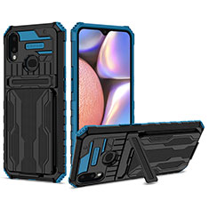 Silikon Hülle Handyhülle und Kunststoff Schutzhülle Hartschalen Tasche mit Ständer YF1 für Samsung Galaxy A10s Blau