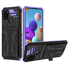 Silikon Hülle Handyhülle und Kunststoff Schutzhülle Hartschalen Tasche mit Ständer YF1 für Samsung Galaxy A21s Violett