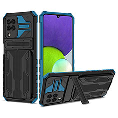 Silikon Hülle Handyhülle und Kunststoff Schutzhülle Hartschalen Tasche mit Ständer YF1 für Samsung Galaxy A22 4G Blau