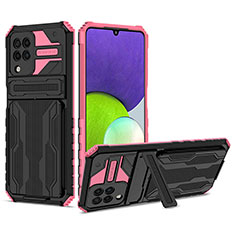 Silikon Hülle Handyhülle und Kunststoff Schutzhülle Hartschalen Tasche mit Ständer YF1 für Samsung Galaxy A22 4G Rosa