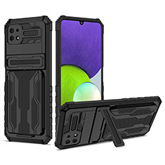 Silikon Hülle Handyhülle und Kunststoff Schutzhülle Hartschalen Tasche mit Ständer YF1 für Samsung Galaxy A22 5G Schwarz