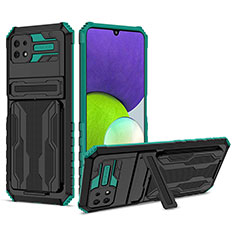 Silikon Hülle Handyhülle und Kunststoff Schutzhülle Hartschalen Tasche mit Ständer YF1 für Samsung Galaxy A22s 5G Grün