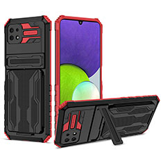 Silikon Hülle Handyhülle und Kunststoff Schutzhülle Hartschalen Tasche mit Ständer YF1 für Samsung Galaxy A22s 5G Rot