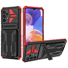 Silikon Hülle Handyhülle und Kunststoff Schutzhülle Hartschalen Tasche mit Ständer YF1 für Samsung Galaxy A23 4G Rot