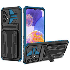 Silikon Hülle Handyhülle und Kunststoff Schutzhülle Hartschalen Tasche mit Ständer YF1 für Samsung Galaxy A23 5G Blau