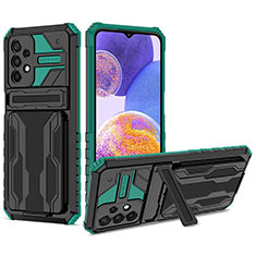 Silikon Hülle Handyhülle und Kunststoff Schutzhülle Hartschalen Tasche mit Ständer YF1 für Samsung Galaxy A23 5G Grün